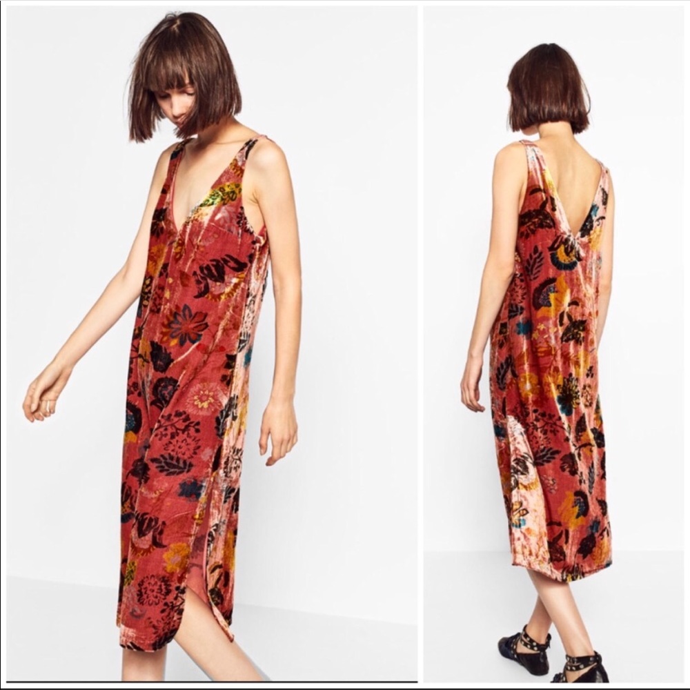 ZARA trafaluc mauve & metallic velvet midi dress